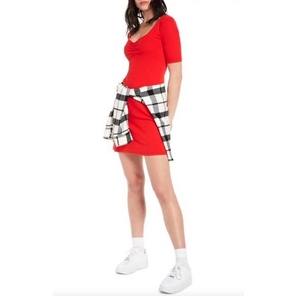 BP x Claudia Sulewski Red Ribbed Texture Short Sleeve Mini Dress Size XS - Picture 1 of 6